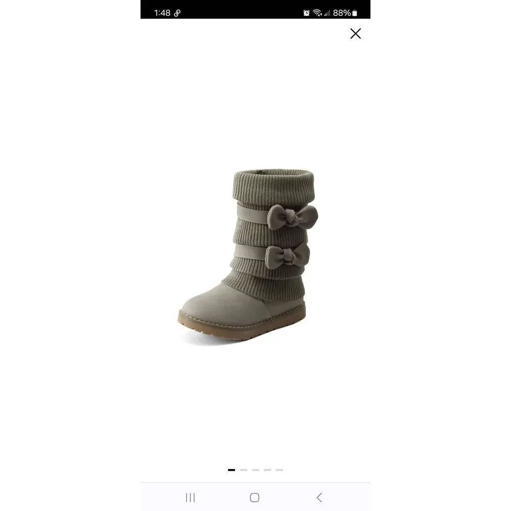 New Girls Size 5 Big Kid Dream Pairs Grey Mid Calf Faux Fur Lined Snow Boots